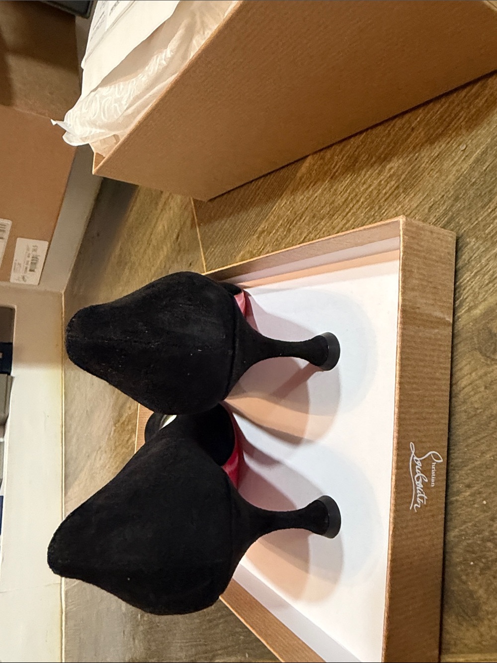 Christian Louboutin STELLA 70 Suede Pumps Flared Stiletto Heel Shoes Black - Picture 5 of 10